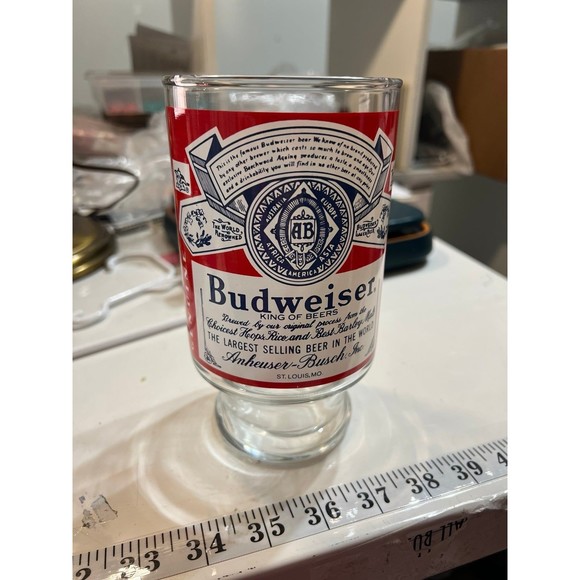 Vintage Budweiser Beer Logo 12oz Footed Drinking Glass Tumbler #I22 - Picture 5 of 9